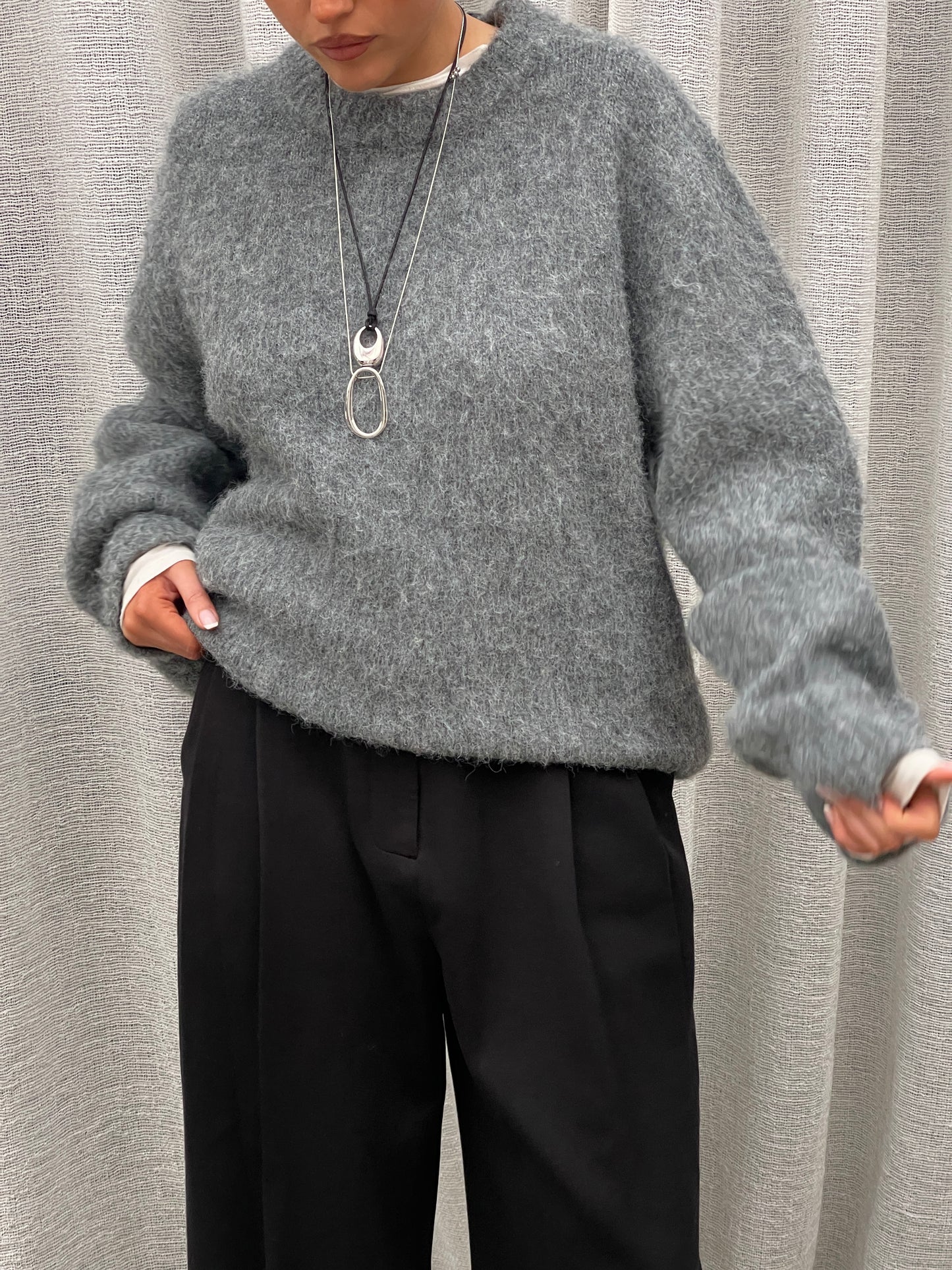 Oversized Wool Mix Jumper Grey
