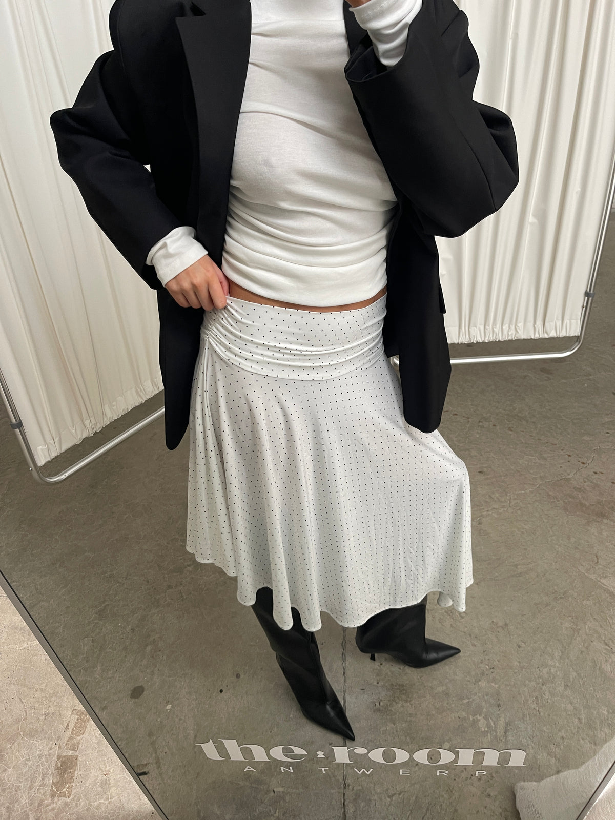 Ruched Detail Asymmetric Skirt Polka Dot
