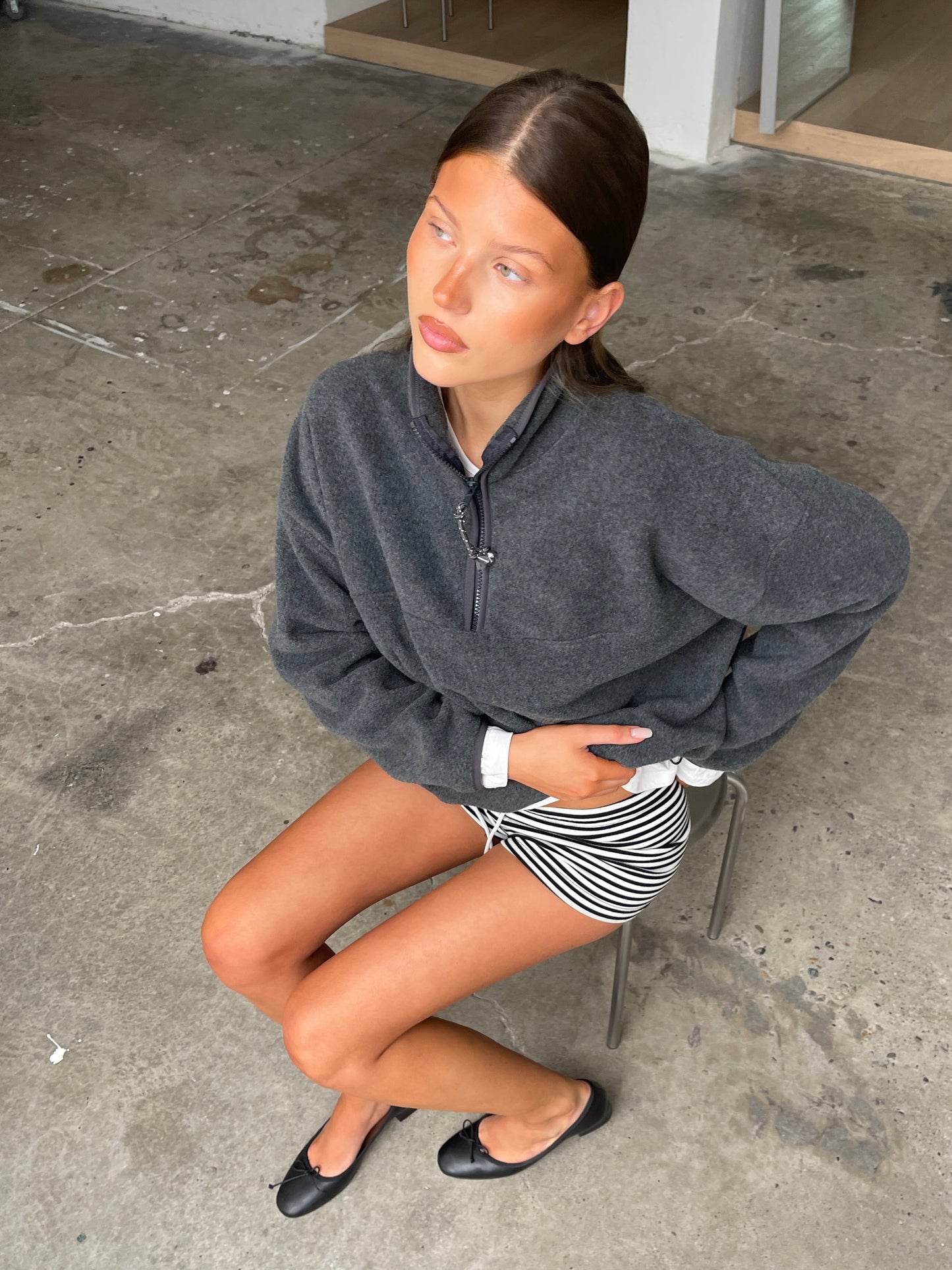 Half Zip-Up Fleece Charcoal