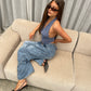 Deep Halter Neck Top Steel Blue