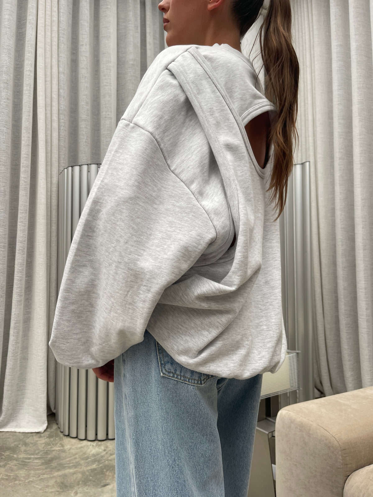 Open Back Sweater Grey Melange