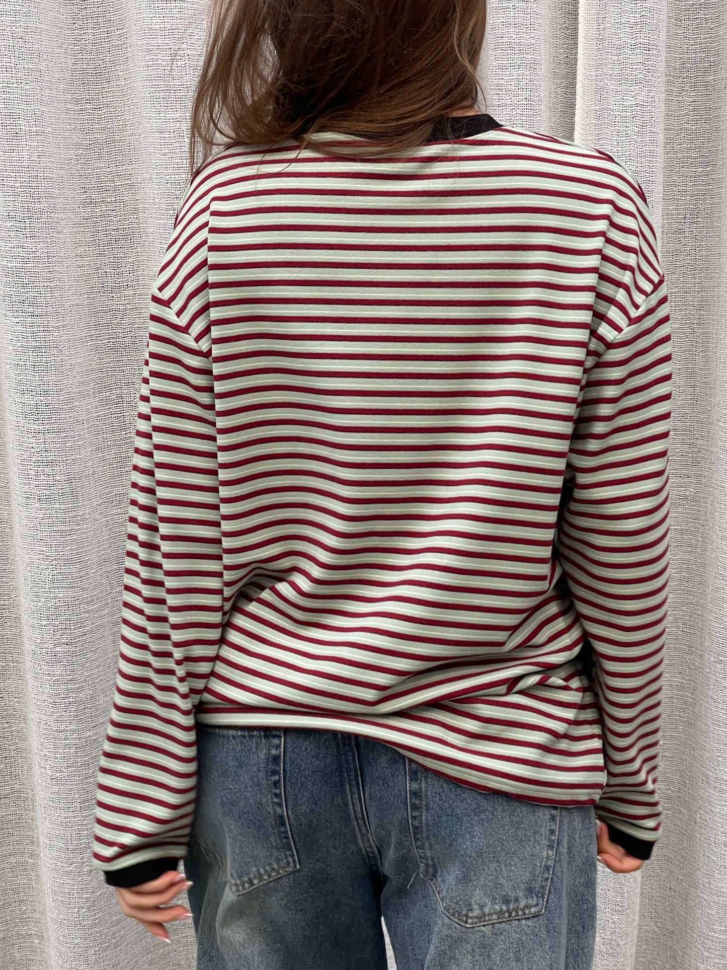 Soft Contrast Striped Sweater Sage Green