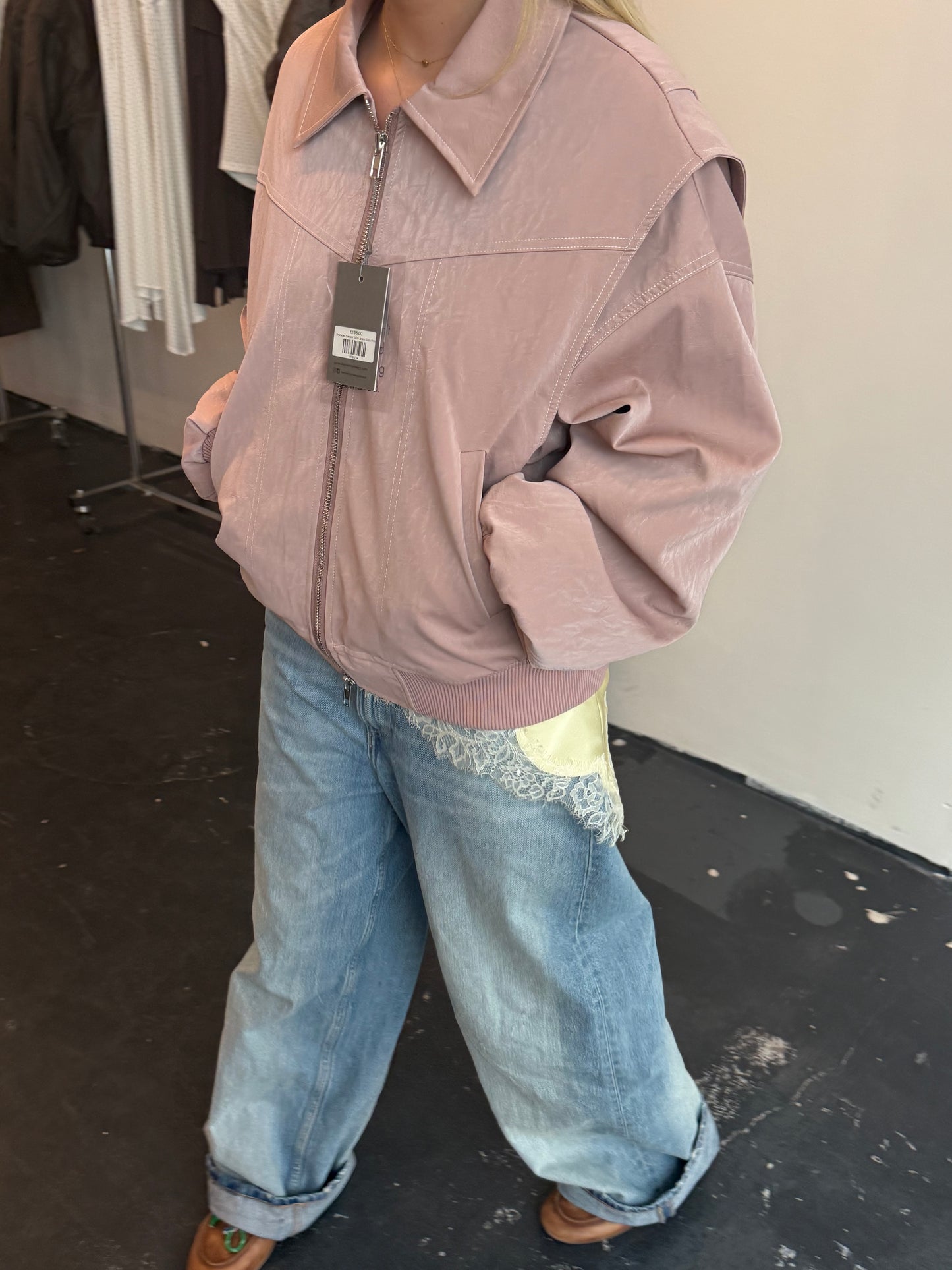 Oversized Contrast Stitch Jacket Dusty Pink
