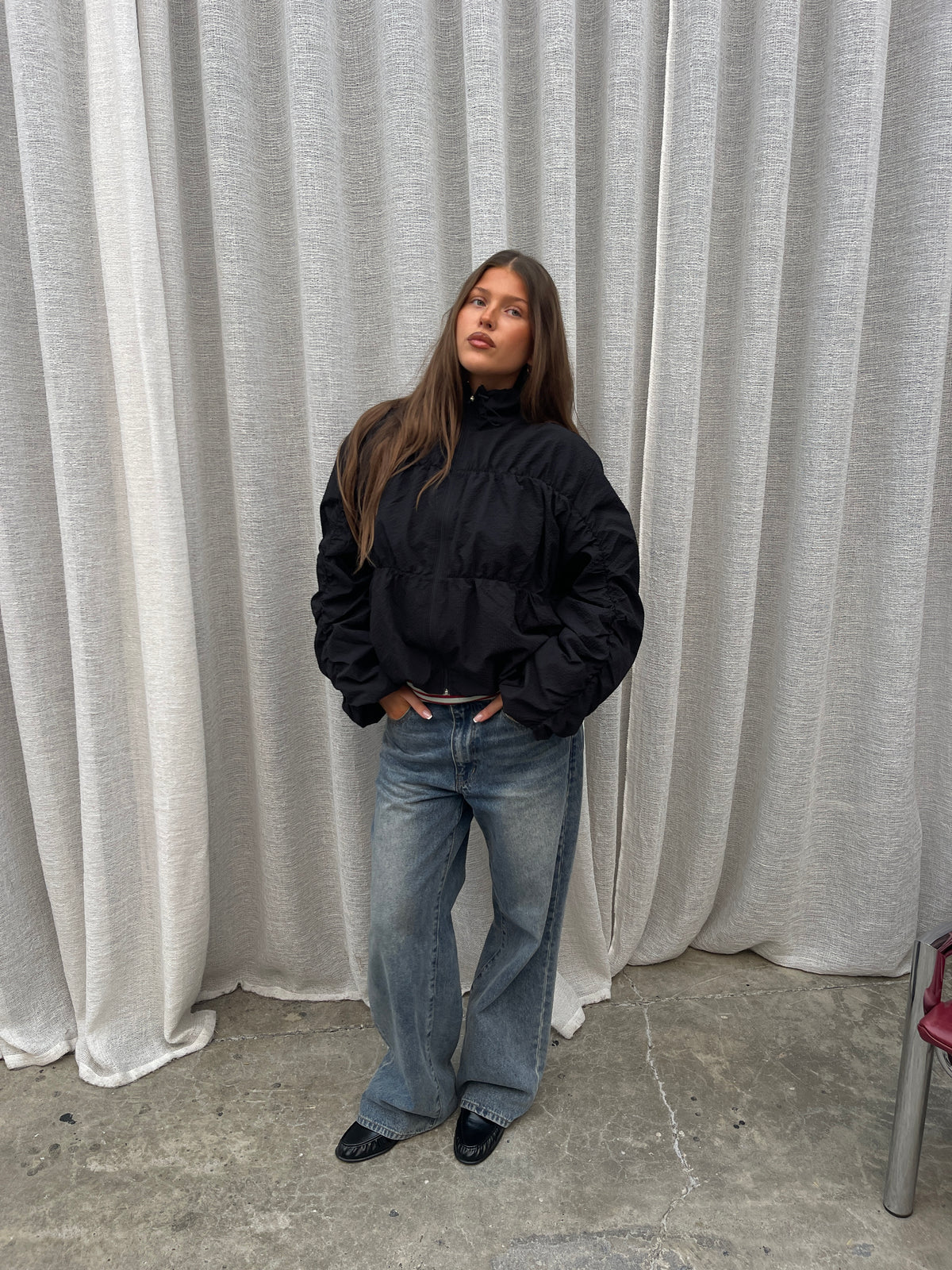 Stitched Textured Jacket Black
