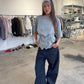 Ribbed Cinched Button Top Grey