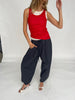 Loose Fit Drawstring Pants Dark Blue