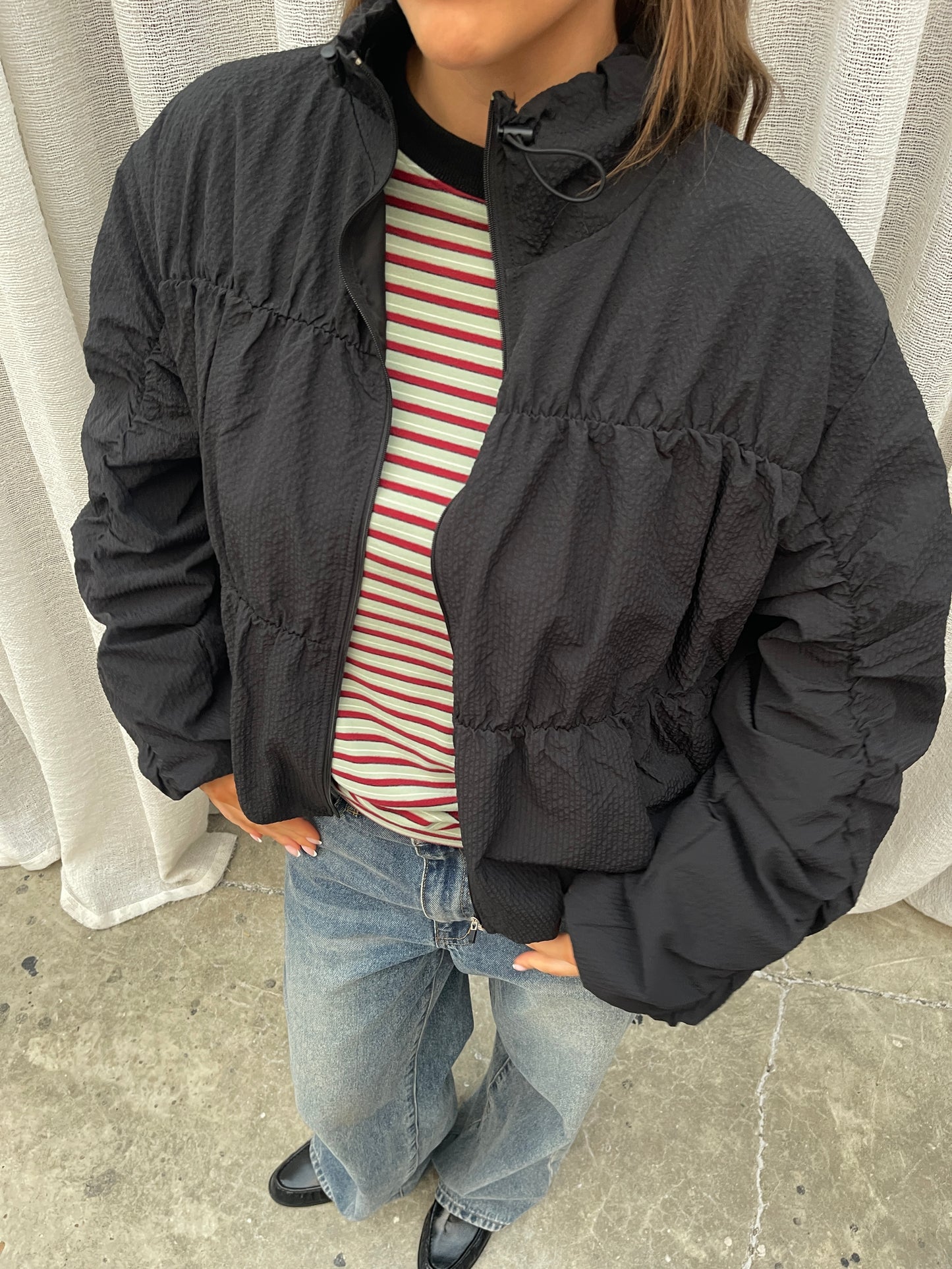 Stitched Textured Jacket Black