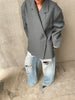 Oversized Side Slit Blazer Steel Blue