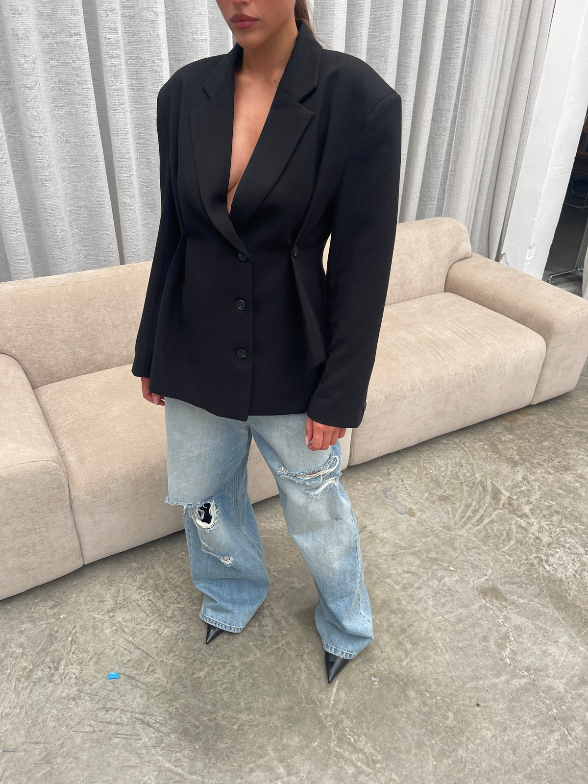 Cinched Waist Blazer Black