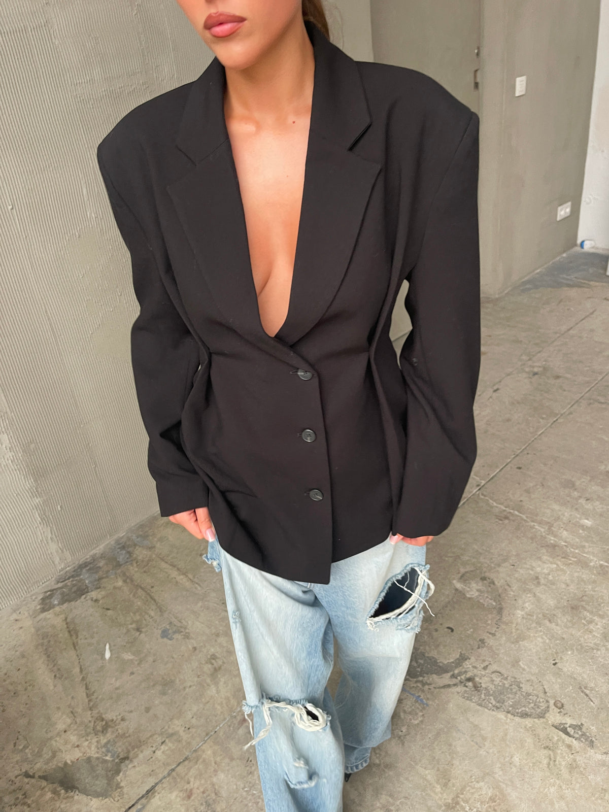 Cinched Waist Blazer Black