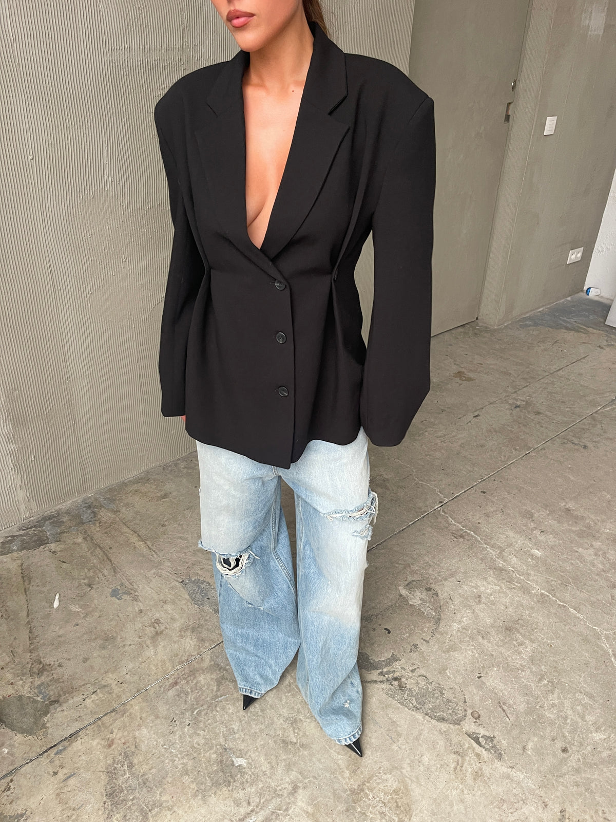 Cinched Waist Blazer Black