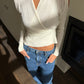 Ribbed V-Neck Knit Top Ivory