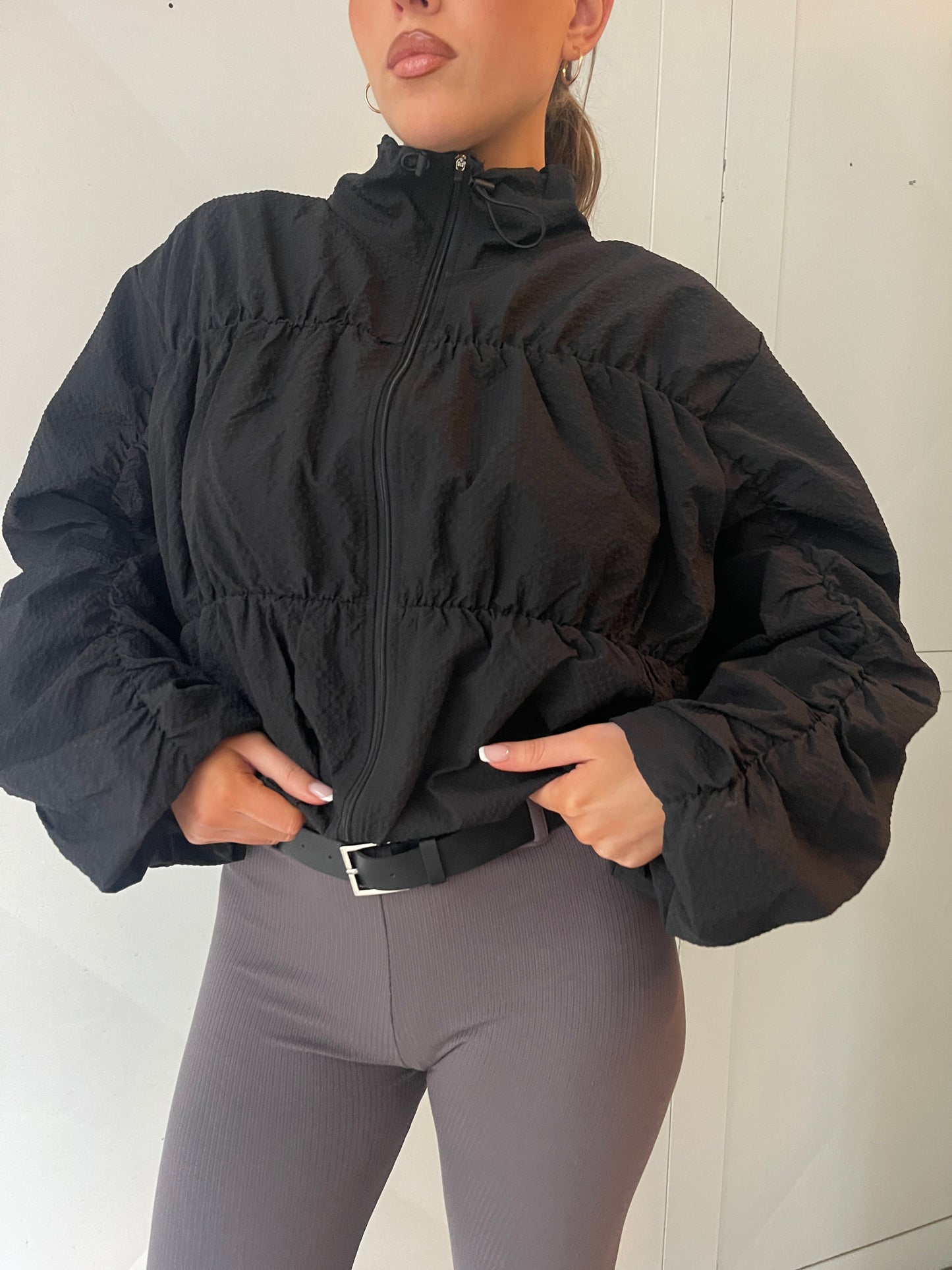 Stitched Textured Jacket Black