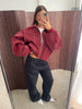 Oversized Contrast Stitch Jacket Red
