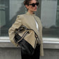 Padded High Neck Strap Detail Jacket Tan