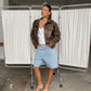 Cropped Front Pocket Detail Jacket Brown