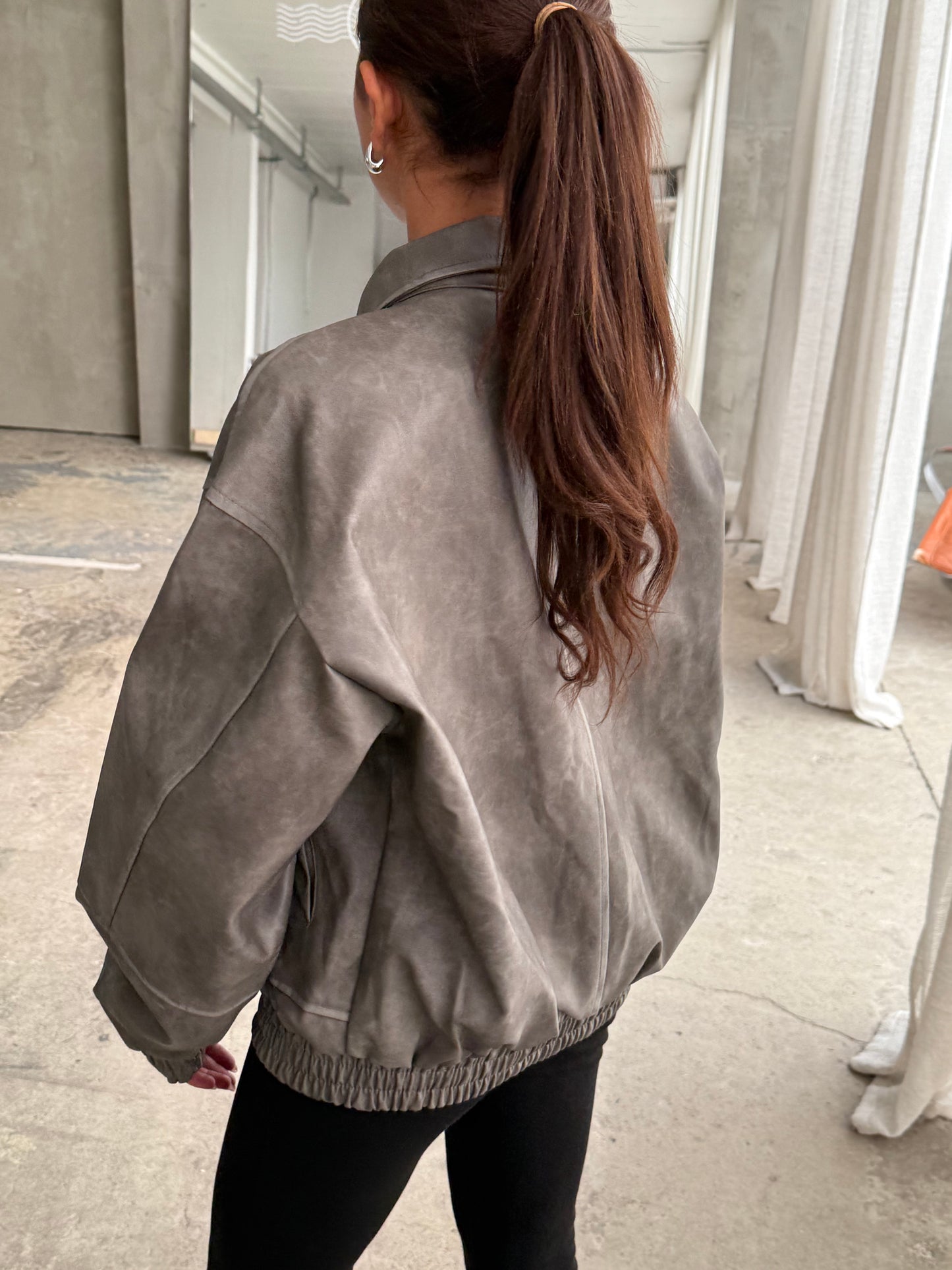 Oversized Zipped Jacket Stone