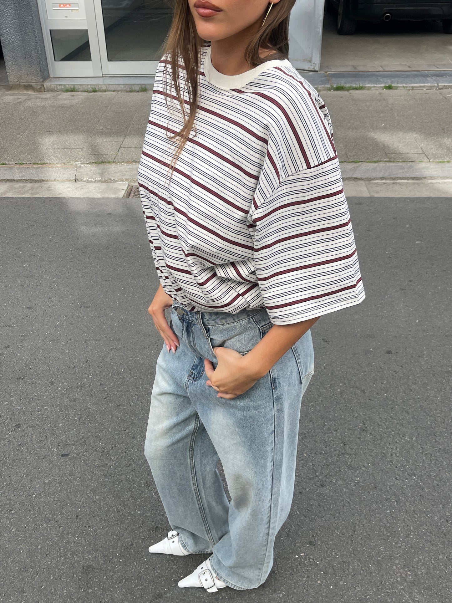 Oversized Striped Tee Ivory