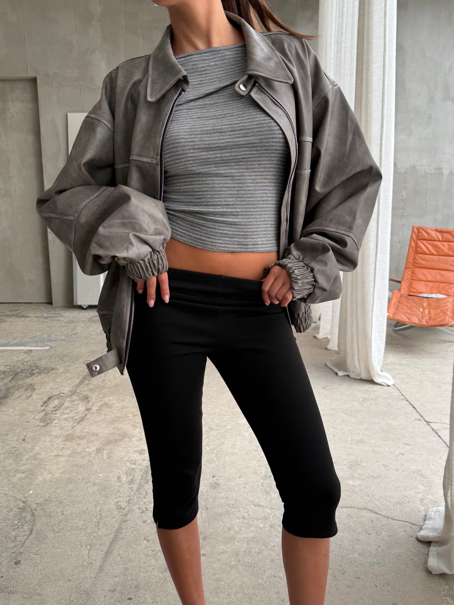 Oversized Zipped Jacket Stone