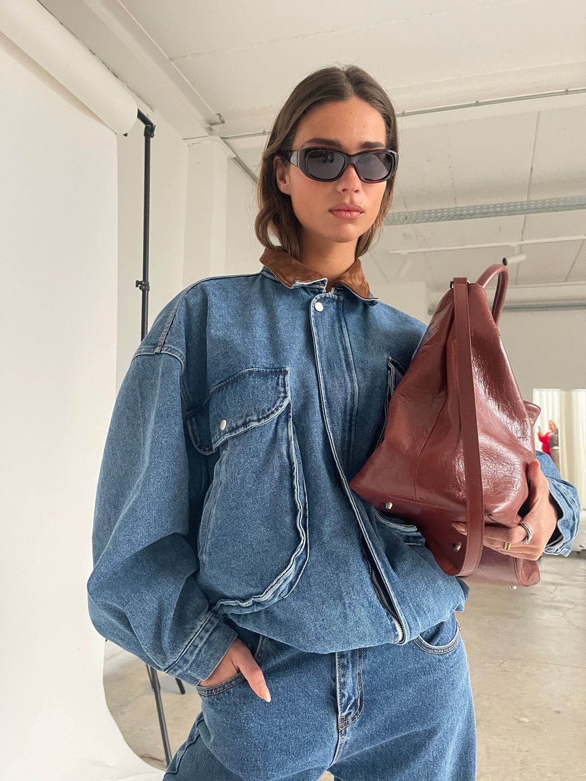 Oversized Corduroy Collared Denim Jacket
