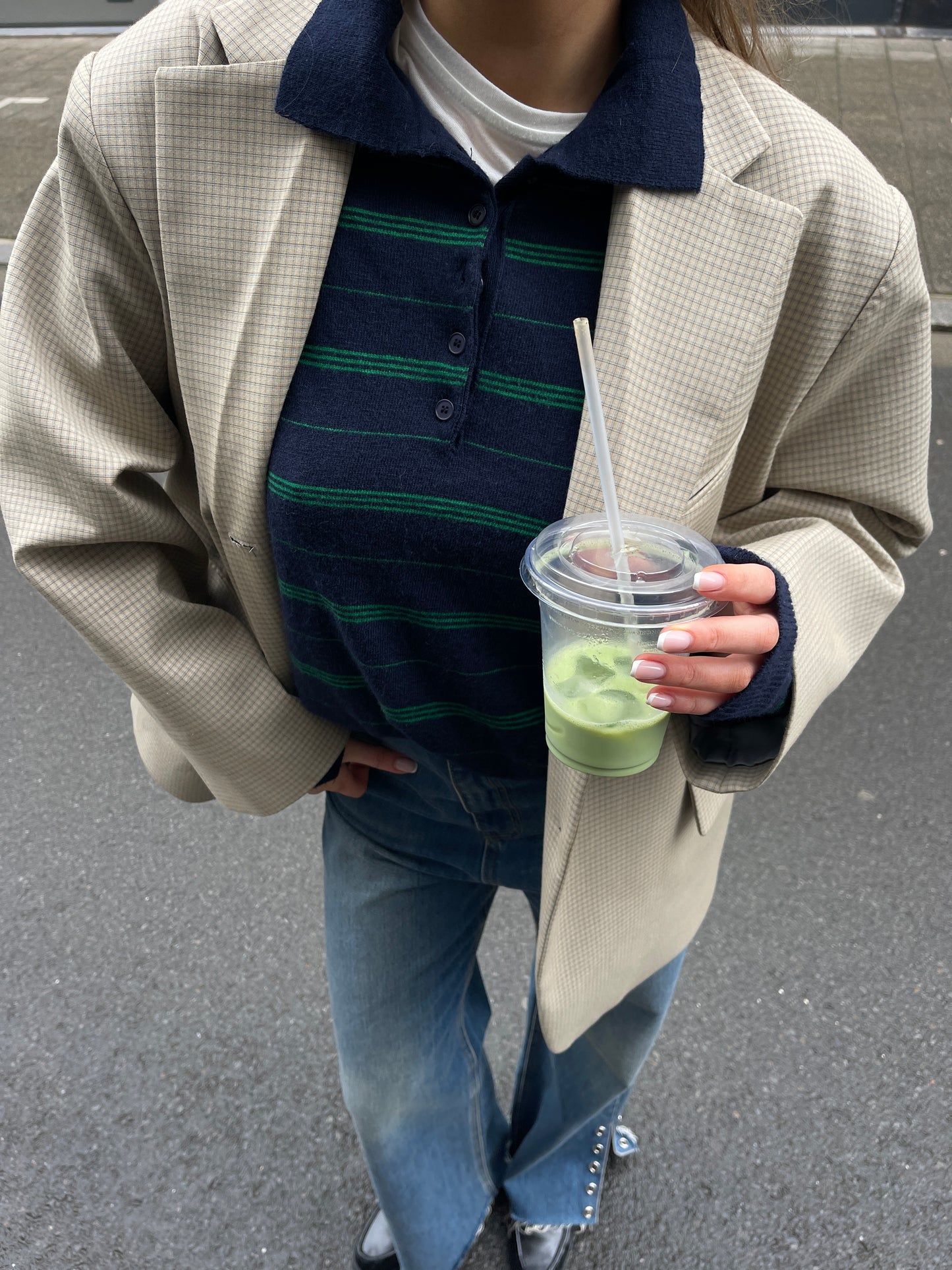 Loose Striped Polo Navy