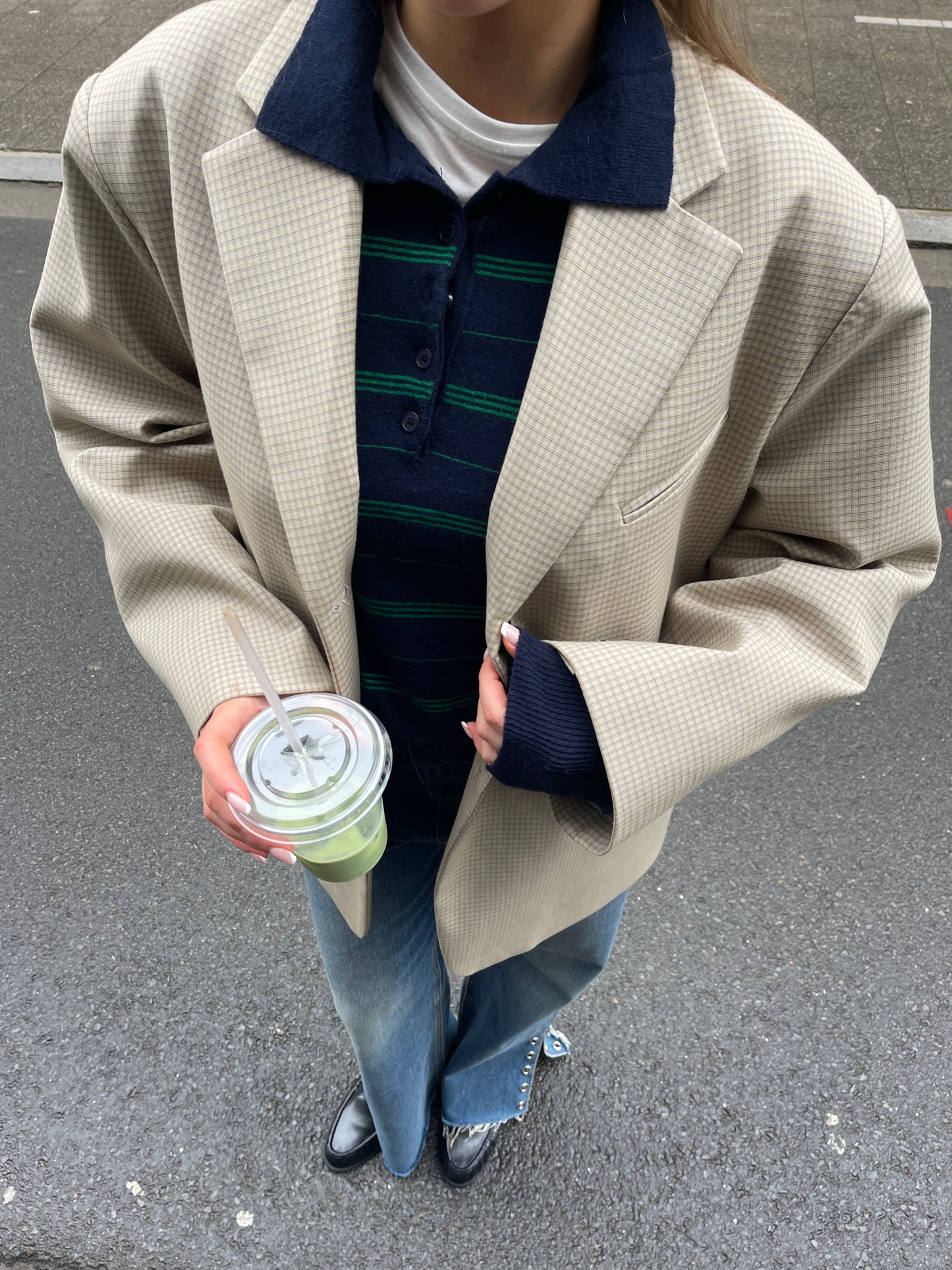 Oversized Checked Blazer Latte