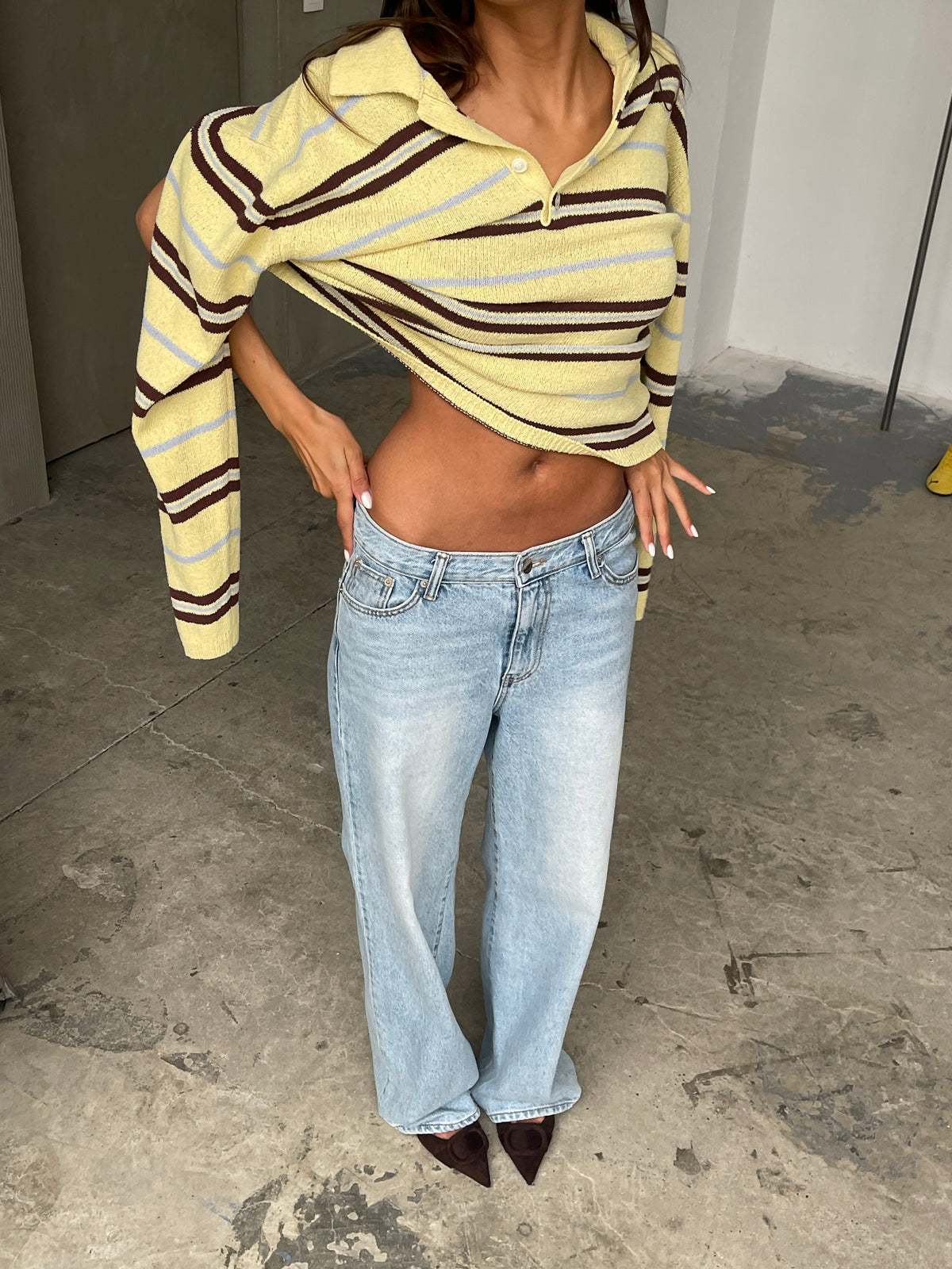 Knitted Striped Polo Longsleeve Yellow