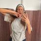 Ribbed Cinched Button Top Grey