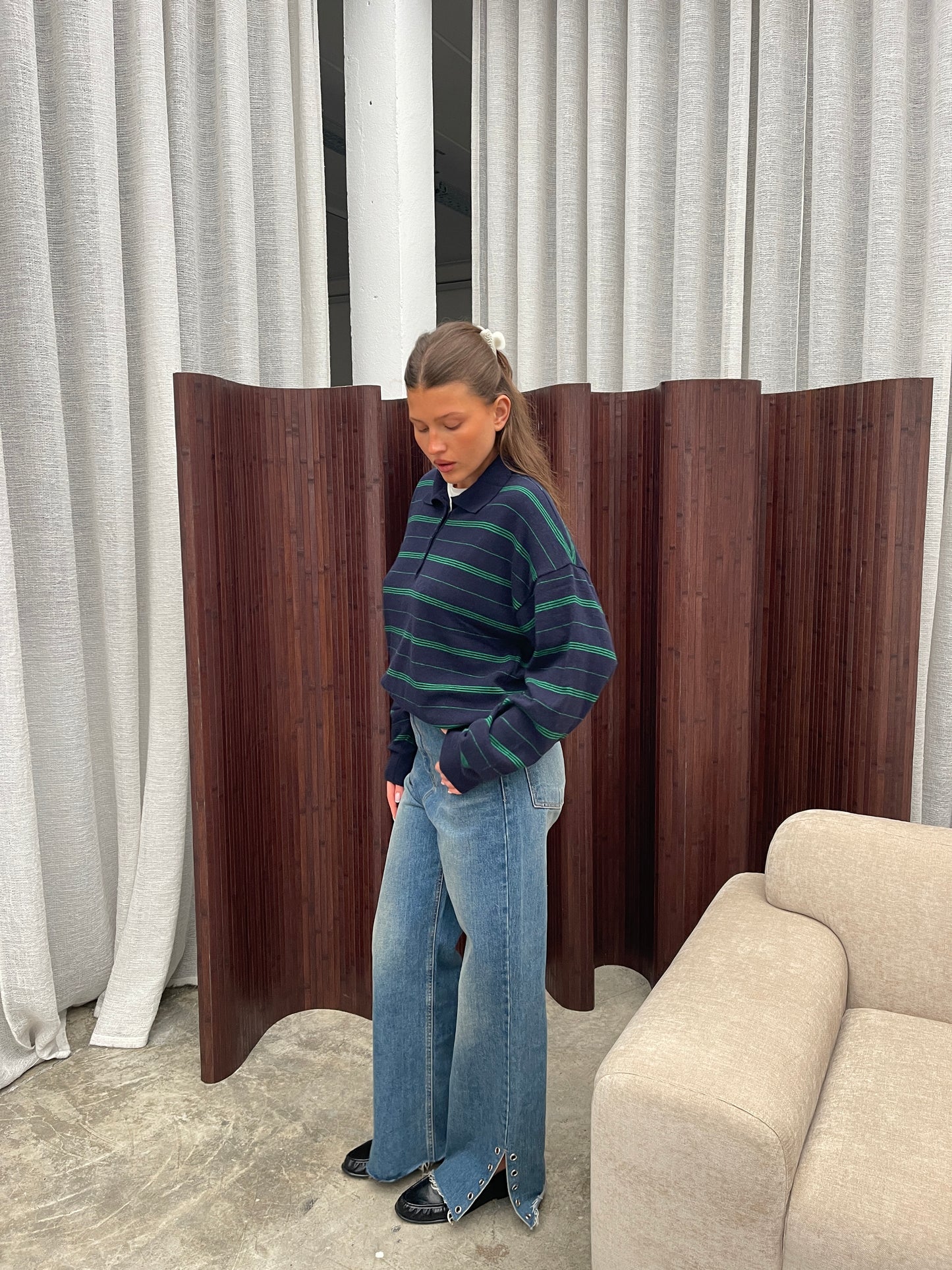 Loose Striped Polo Navy