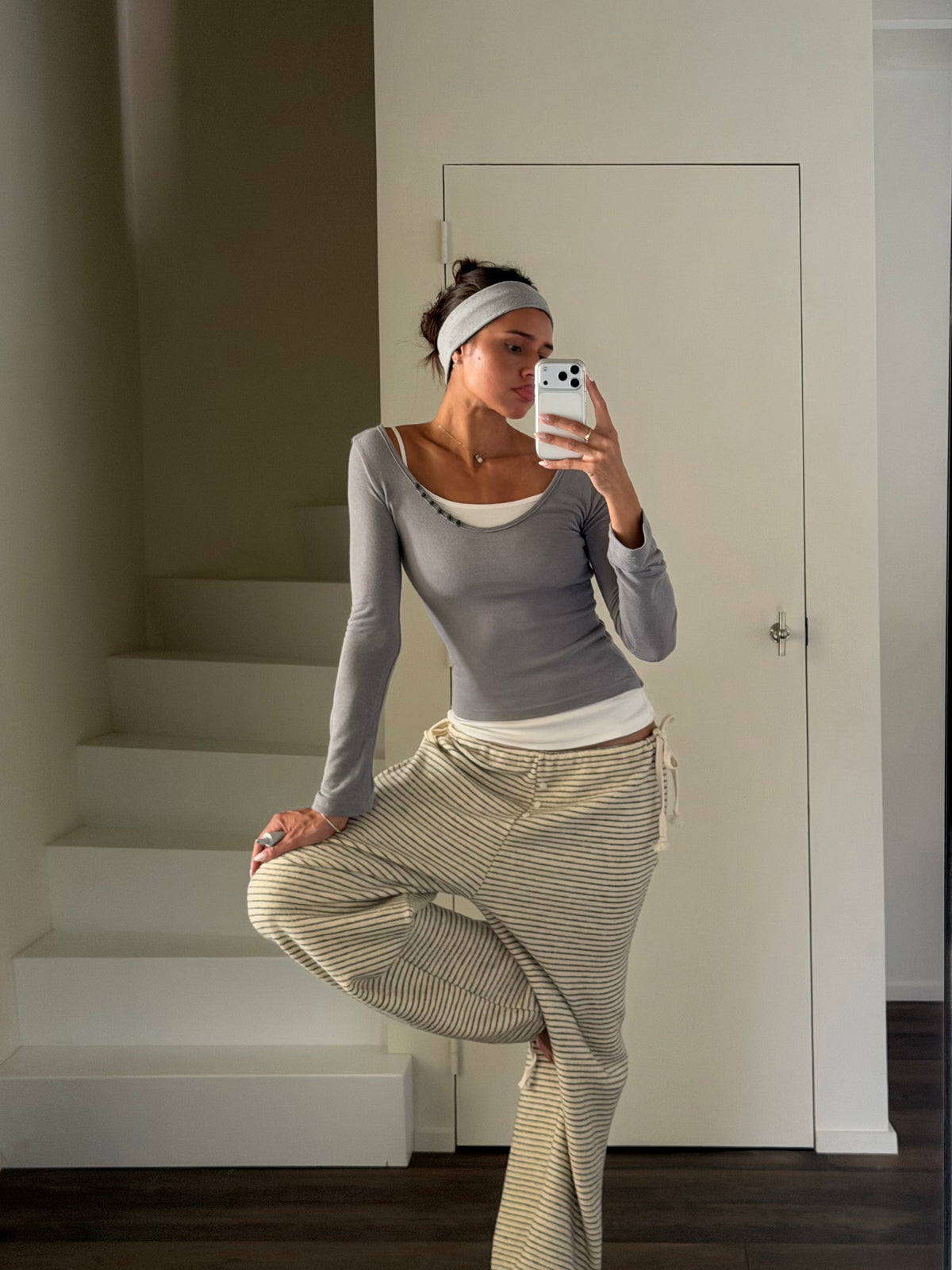 Double Layered Buttoned Top Grey