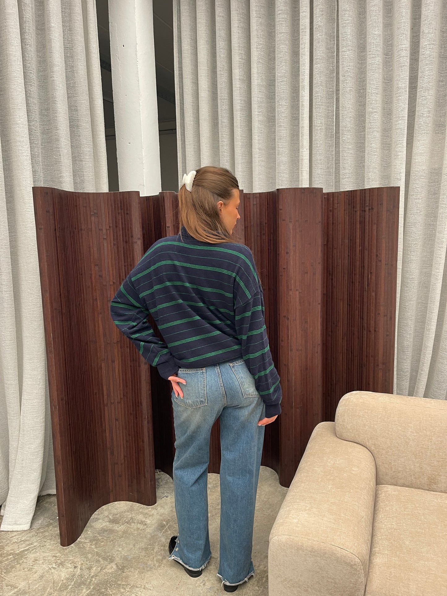 Loose Striped Polo Navy