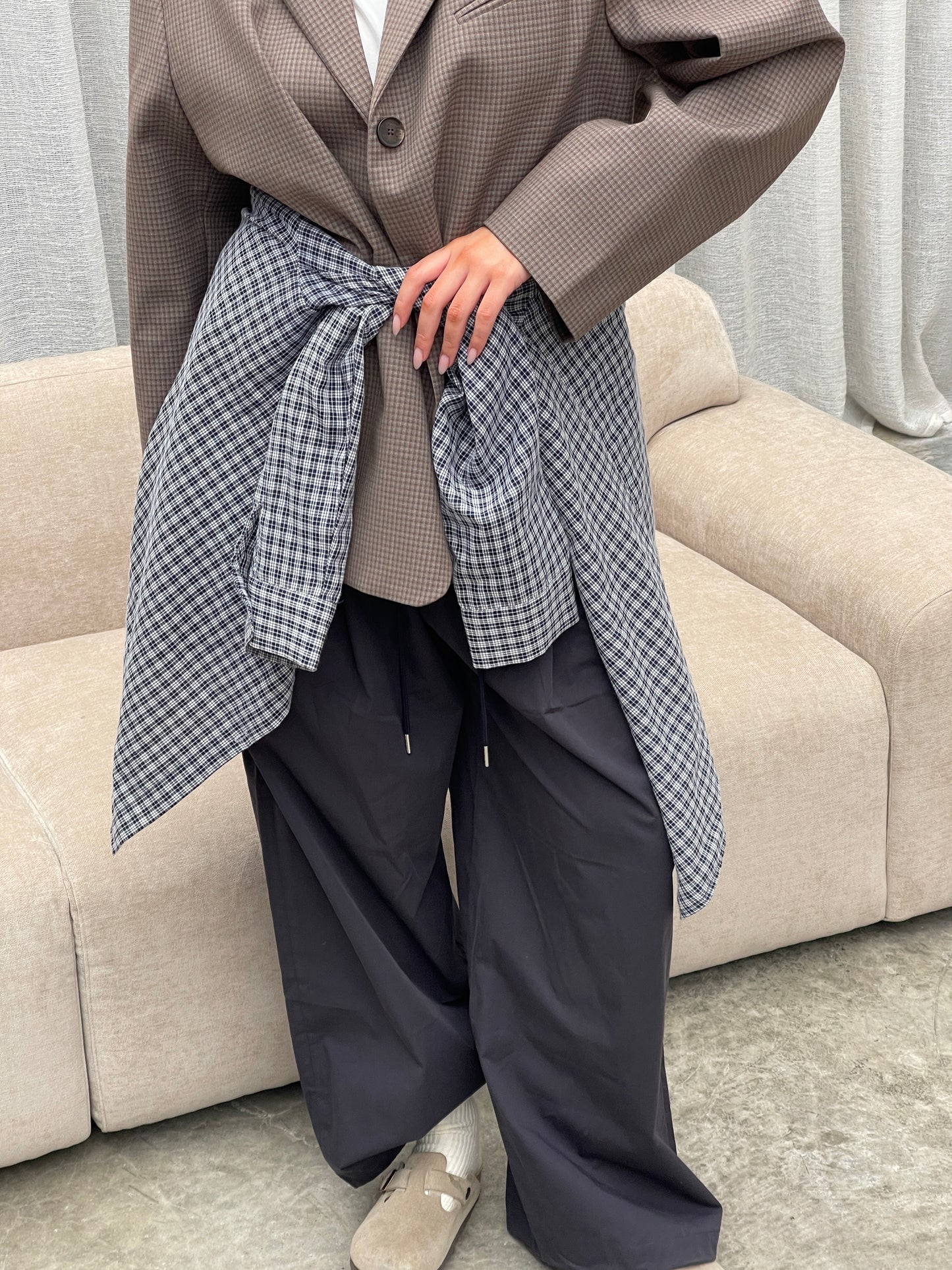 Loose Fit Drawstring Pants Dark Blue