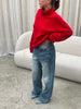 Wool Cashmere Blend Padded Turtleneck Knit Red