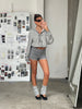 Button Detail Zip-Up Hoodie Light Grey
