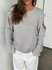 Shoulder Buttoned Lightweight Knit Grey