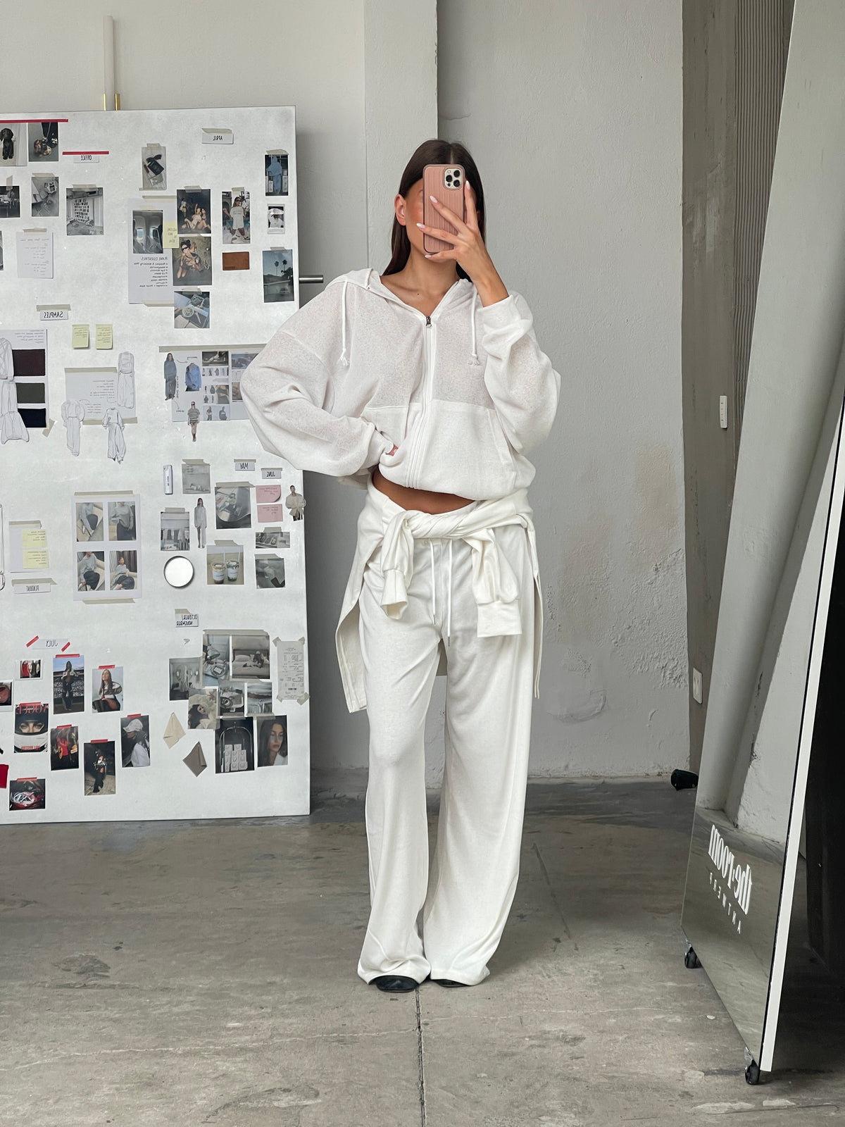 Oversized Waffle Knit Zip Hoodie White