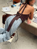 Tie Back Halter Neck Top Brown