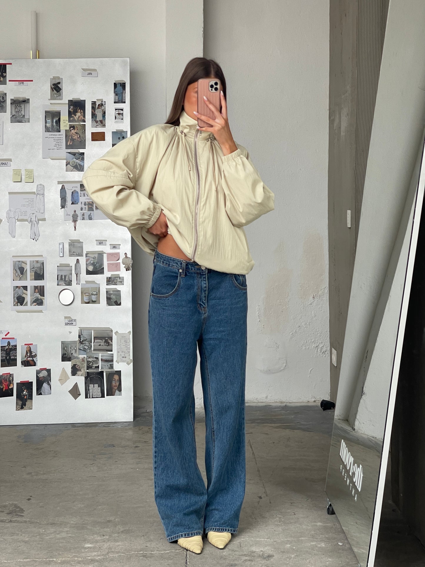 Drawstring Funnel Neck Jacket Soft Sand