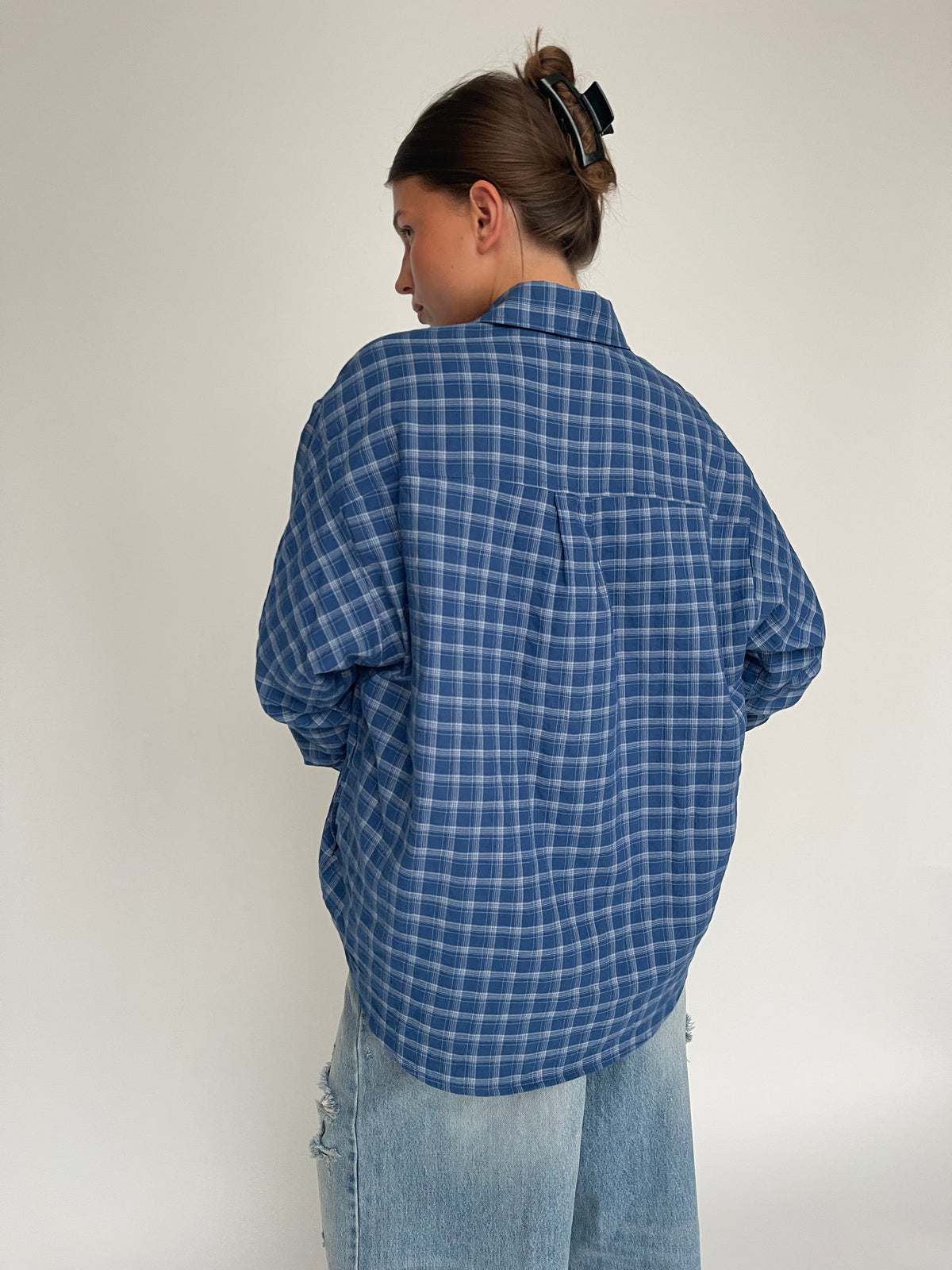 Oversized Checked Padded Shirt Blue *pre-order*