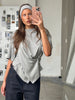 Ribbed Cinched Button Top Grey