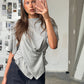 Ribbed Cinched Button Top Grey