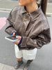 Contrast Stitch Buttoned Jacket Brown