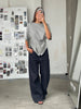 Ribbed Cinched Button Top Grey
