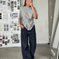 Ribbed Cinched Button Top Grey
