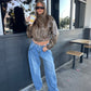 Folded Buttoned Baggy Jeans Blue