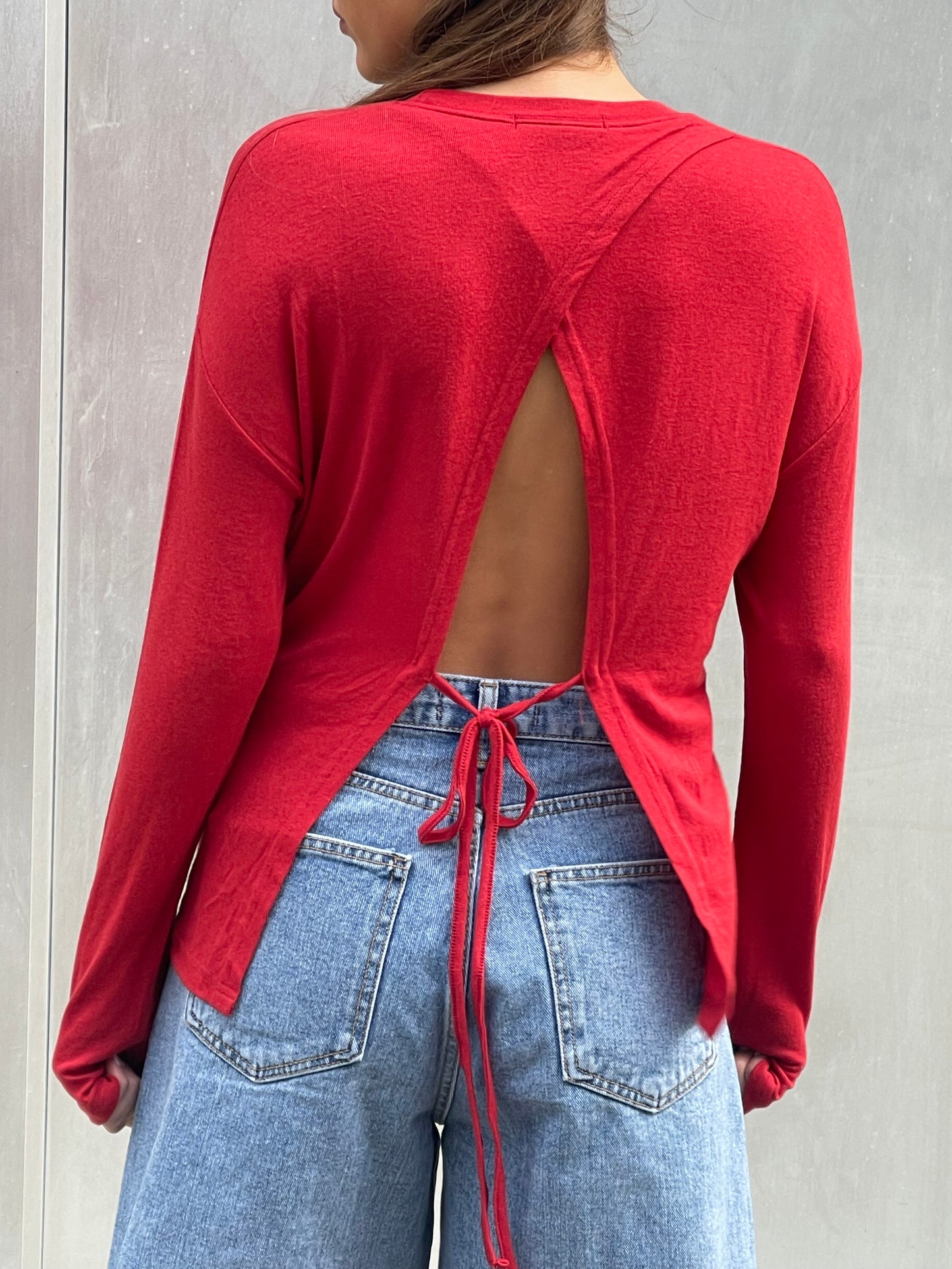 Open Back Ribbon Top Red