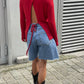 Open Back Ribbon Top Red