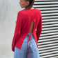 Open Back Ribbon Top Red