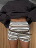 Knitted Striped Shorts Light Brown