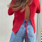 Open Back Ribbon Top Red